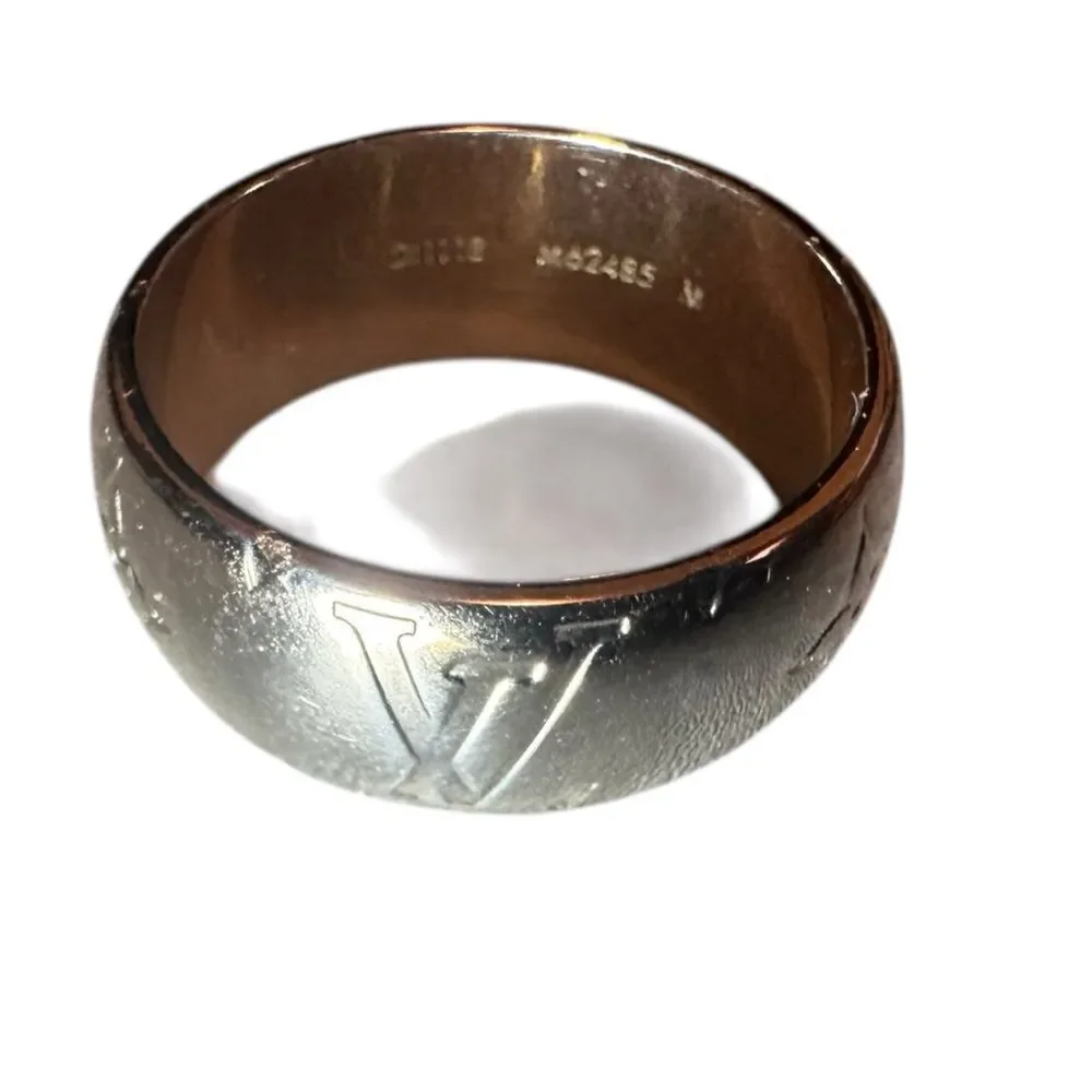 Louis Vuitton Silver Monogram & Fleur-De-Lis Ring M62485 Band Ring Auth